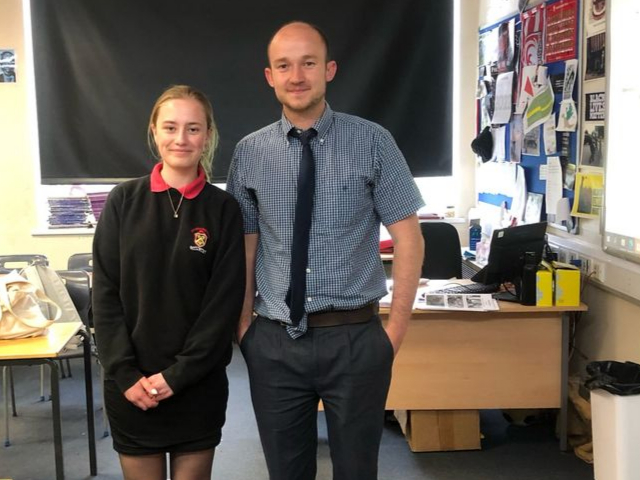 Anastasia with her school tutor Tom Hotchkiss.