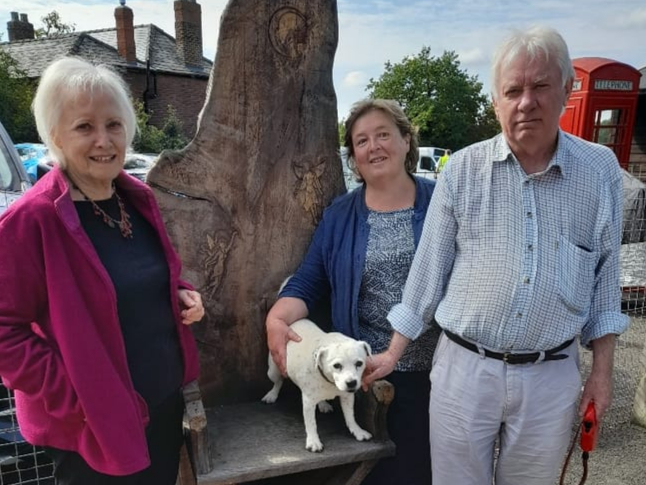 Gloucestershire county councillor Gill Mosely, Clare Stone (Buses4Us chair) Tim Rosser (Buses4Us secretary), and Morgan. The group aim to raise £250,000 to keep the bus on the road for the first year.