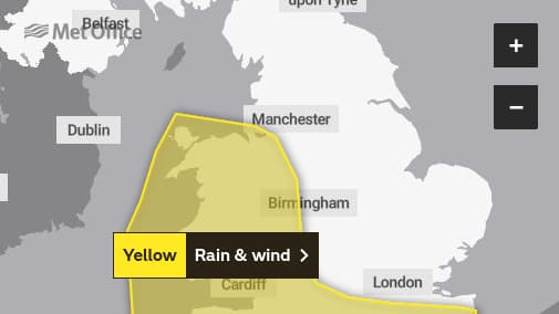 Met Office issues yellow weather warning for wind and rain, police tell  drivers to take care 