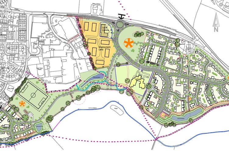 The proposed layout of the new homes, school and employment land 