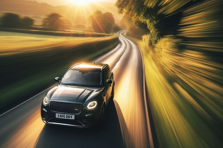 A fast car on a UK country road