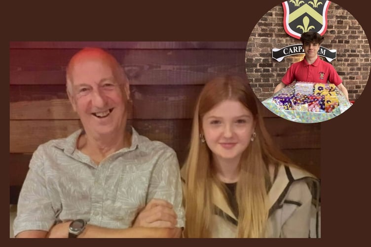 John Kyrle High School student Ebony Cole with her grandfather. Top right: Raffle winner Owen Davies