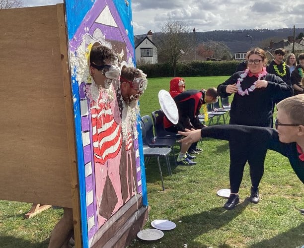 John Kyrle High School students and teachers at their "Pie the Teacher" fundraiser 