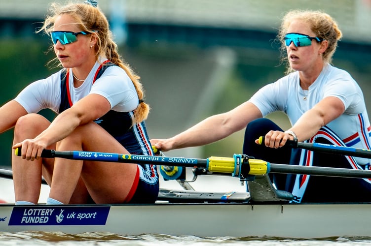 Mathilda Hodgkins-Byrne, right, racing with Becky Wilde at the European Championships in Hungary. Photo: British Rowing