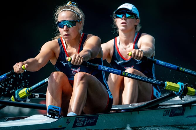 Mathilda Hodgkins-Byrne, right, and crew mate Becky Wilde racing in Switzerland