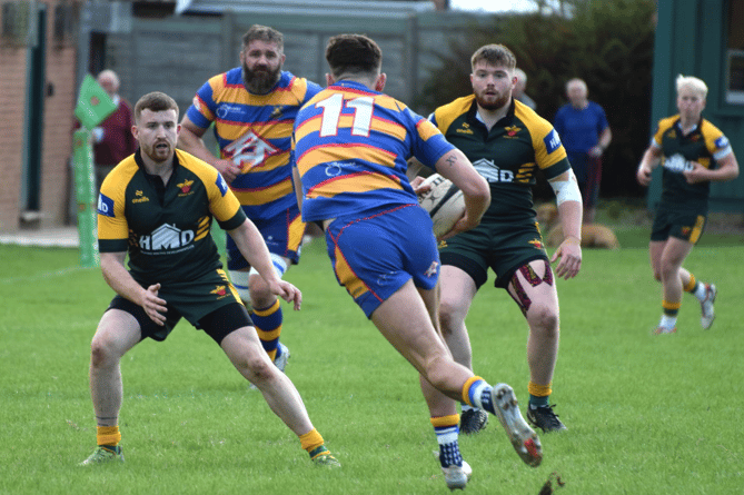 Newent defenders get ready to stop an opponent